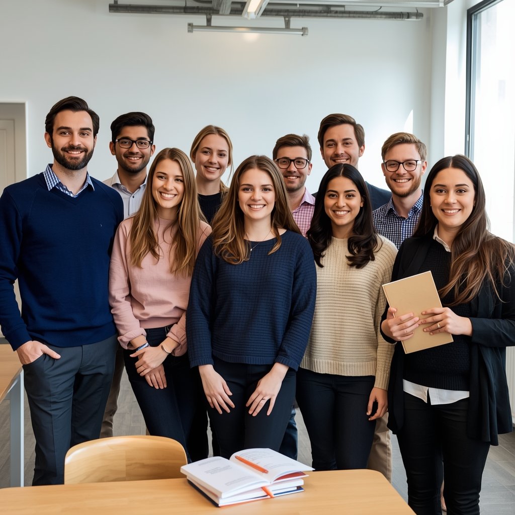lucid origin a professional natural photo of a group of maths tutors smiling and standing tog 0