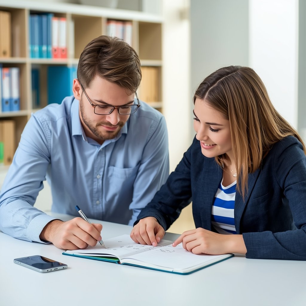 lucid origin a professional natural photo of a maths tutor sitting at a table with a high sch 0
